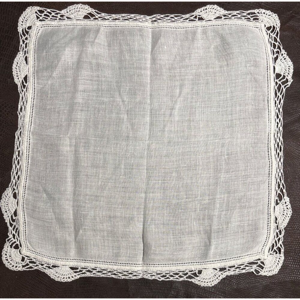 Vintage Handkerchief Hanky Wide Yellow Crochet Border
